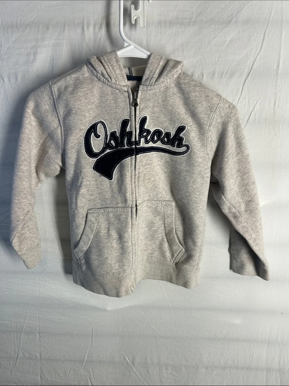 OshKosh B'gosh Light Heather Gray Zip Hoodie with Navy Logo